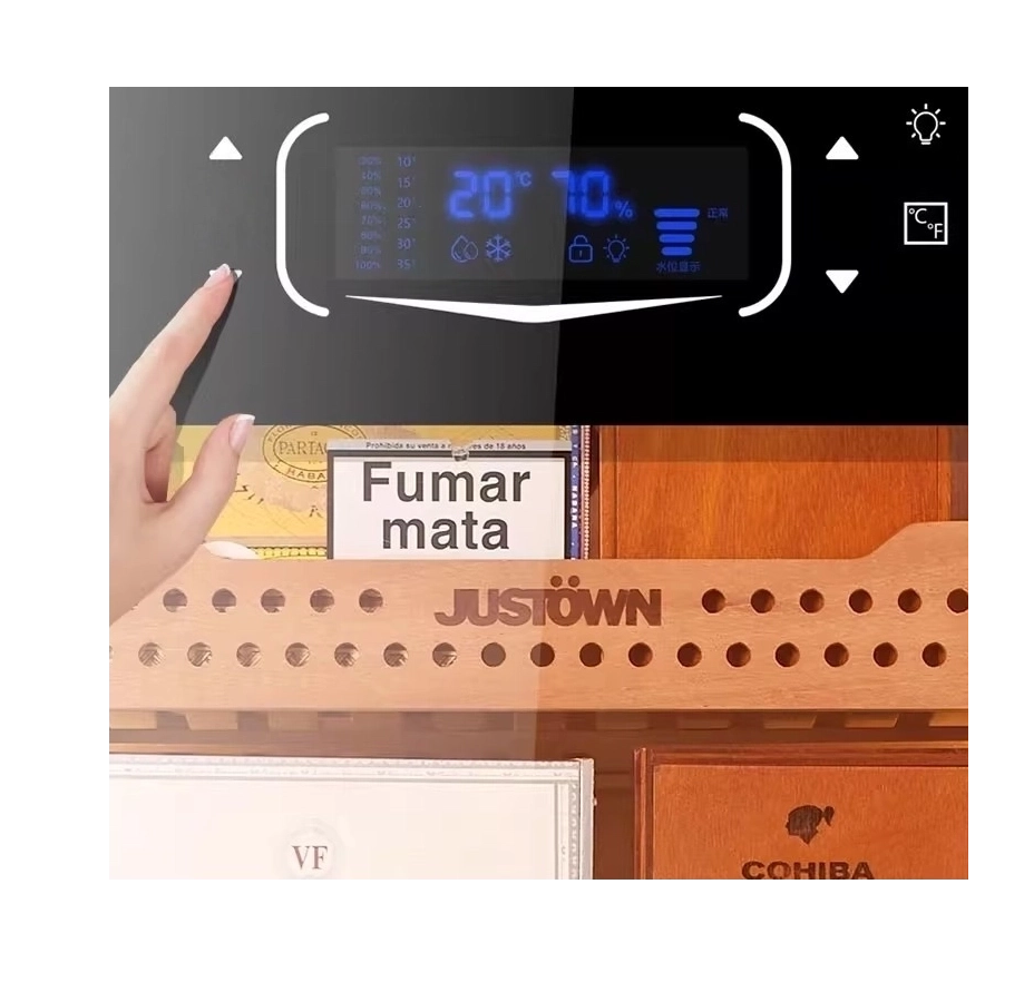JUSTOWN Cigar Humidor – Sea Level System, Fingerprint Lock, Compressor Cooling
